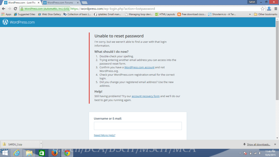 Unable to reset password
